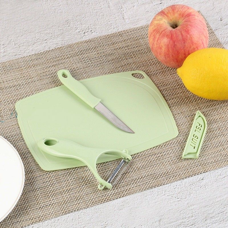 Pisau Set Talenan 3in1 Stainless Pisau Pengupas Buah Sayur Dapur Knife Peeler Fruit Chopping Board