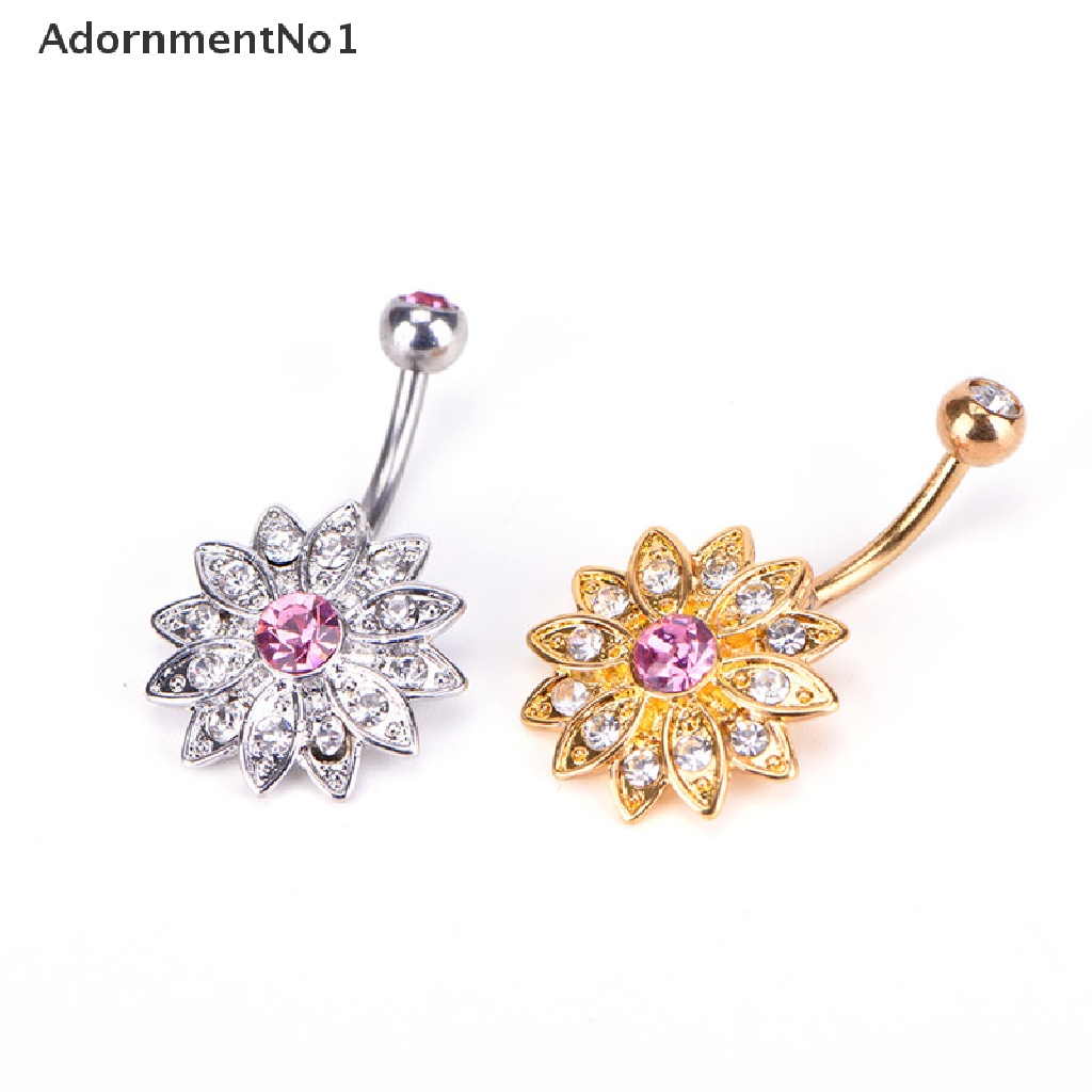 [AdornmentNo1] Hot Crystal Rhinestone Belly Button Ring Jeweled Flower Body Piercing Jewelry [new]