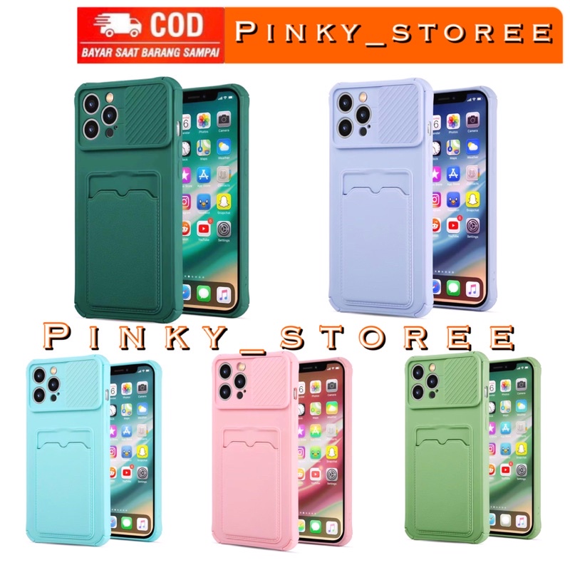 CASE IPHONE 13/ 13PRO/ 13PRO MAX/ IPHONE 12/ 12PRO/ 12PRO MAX/ IPHONE 11/ 11PRO/ 11PRO MAX/ SOFT CASE MACARON SLIDE CAMERA PLUS SLOT CARD HOLDER DESIGN/ BISA COD/ BAYAR DI TEMPAT