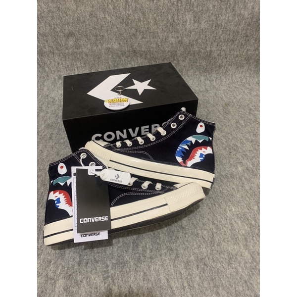 SEPATU CONVERSAE 70S HIGH X BAPE SHARK GLOSSY (MENGKILAP)  MADE IN VIETNAM