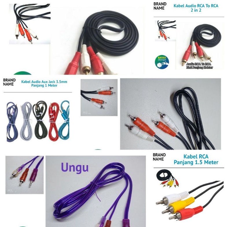 Kabel Audio Aux RCA Jack 3.5mm [ Male To RCA ] [ Male To Male ] [ RCA To RCA ] Aneka Type Varian