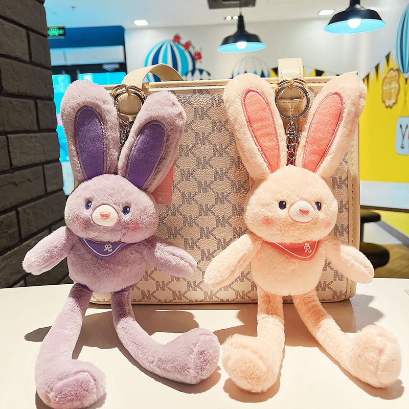 New Pulling Ears Rabbit Plush Doll Car Key Chain Soft Stuffed Toys Schoolbag Pendant Gifts for Girls