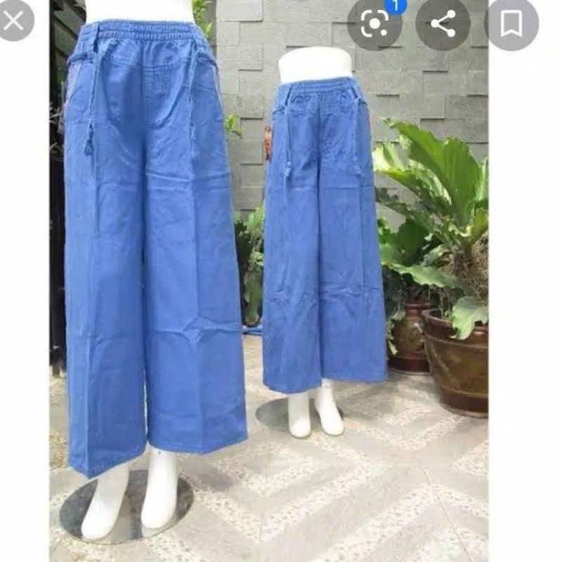 Jeans Wanita Pinggang Karet Polos Denim Santai Kulot Murah