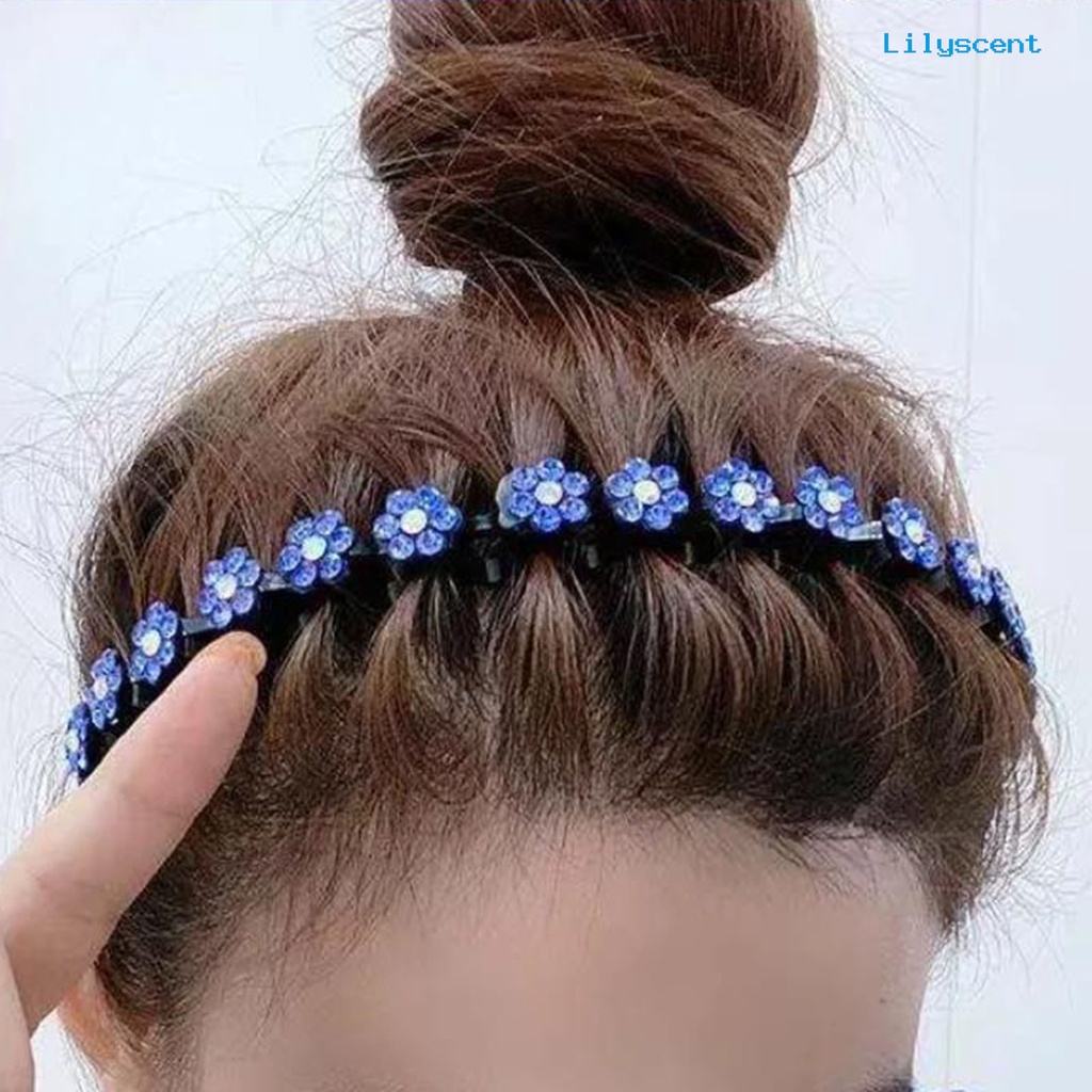 Ls Bando Elastis Anti slip Desain Bunga Hias Berlian Imitasi Aksesoris Rambut Wanita