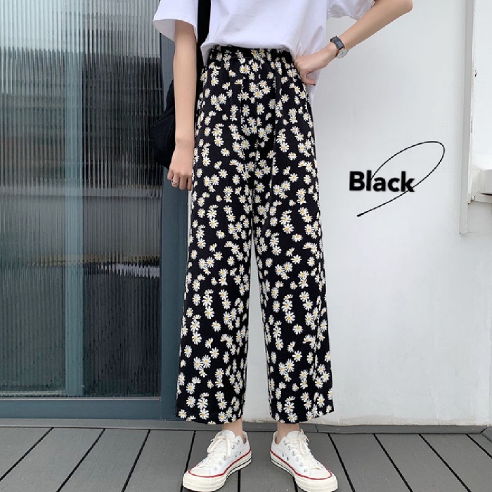 MOOGU ♡ Fashion highwaist celana daisy lebar kasual panjang wanita