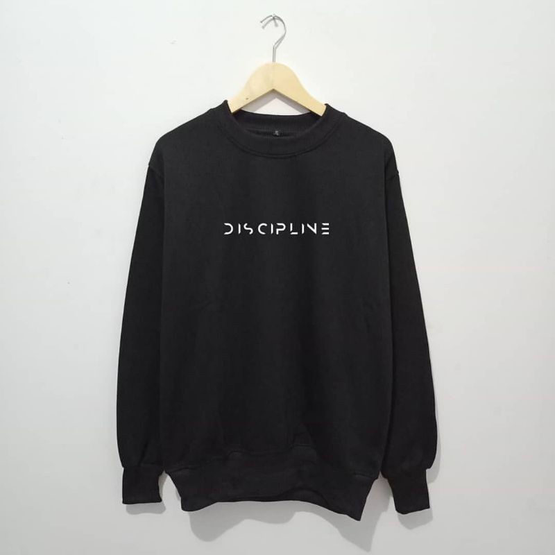 Sweater Crewneck DISCILINE Hitam Oversize Distro Pria & Wanita Premium Sedia Big Size/Sweatshirt