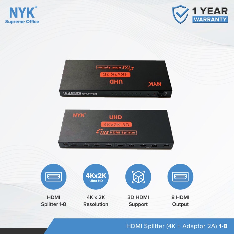 NYK HDMI Splitter 8Port Full HD -Splitter HDTV 8Port