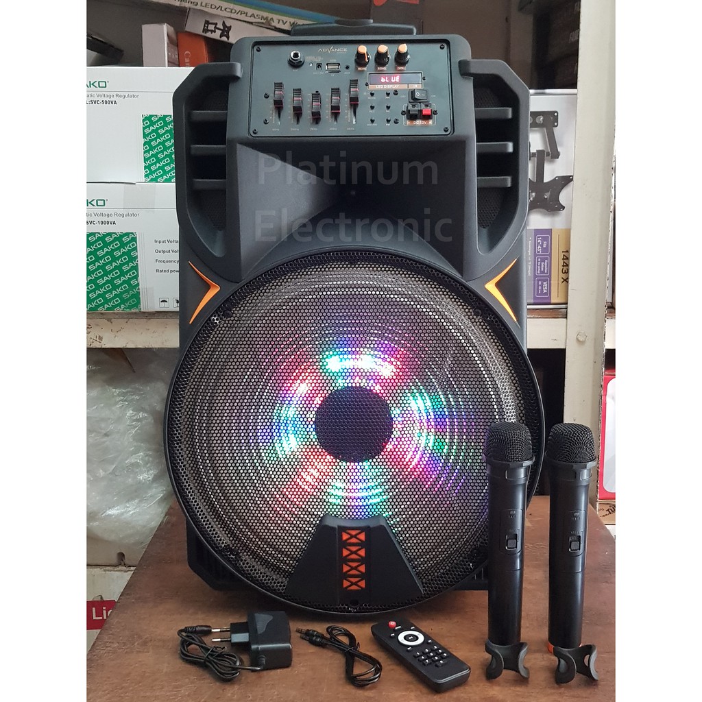 Speaker Aktif 15" ADVANCE K1506 Portable 2 Mic Wireless Karaoke Sound System 15 inci / inch