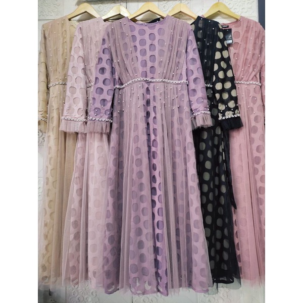 Ozias Dress Pesta Tille Polkadot Mutiara