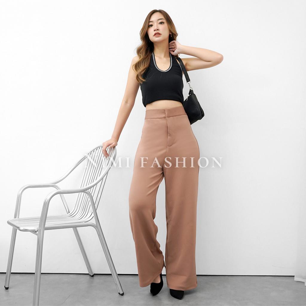 NIMI - Celana Kulot Highwaist Wanita Celana Cullote Scuba Panjang Wide Leg