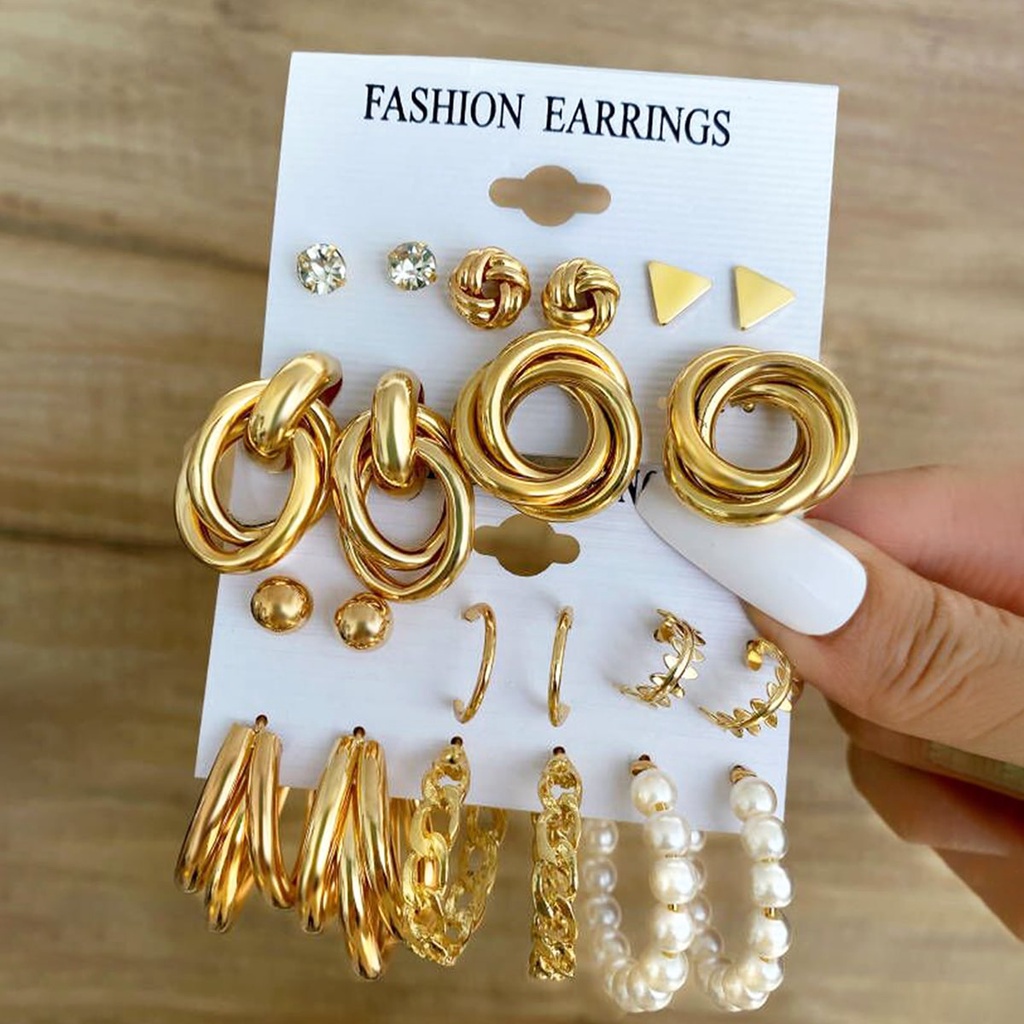 Set Anting Hoop Desain Ular Butterfly Hati Aksen Mutiara Bahan Resin Warna Emas Perak Gaya Vintage Untuk Wanita