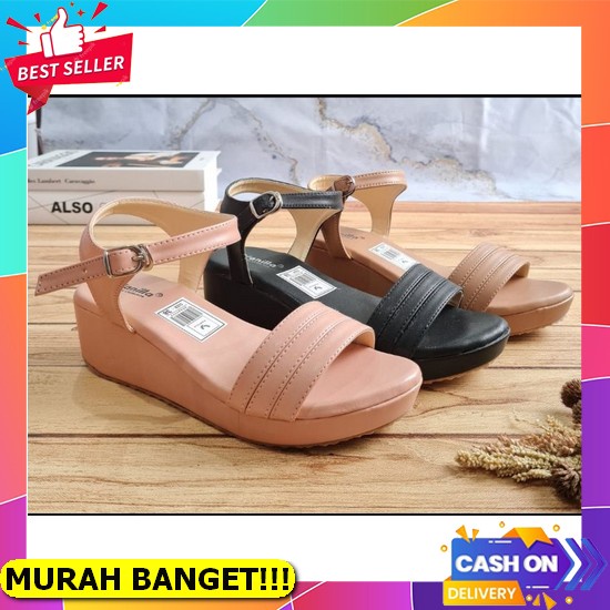 Sandal Calbi Teplek Sendal Wanita Terbaru Elegan Motif Payung Mutiara ( Cod ) Abbushoes  Ph 13 Wedge