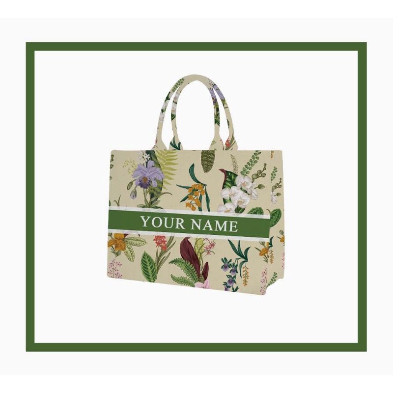 Tas Custom Print Motif Bunga Hijau