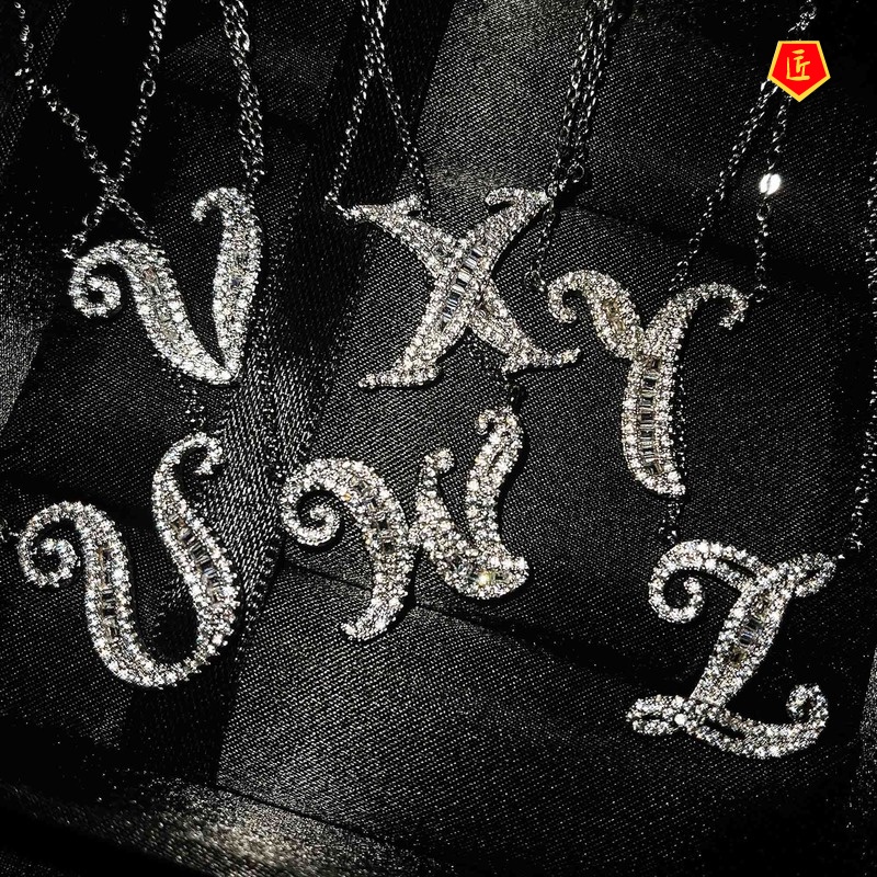 [Ready Stock]26 Letters Full Diamond Necklace Special-Interest Design Simple and Stylish