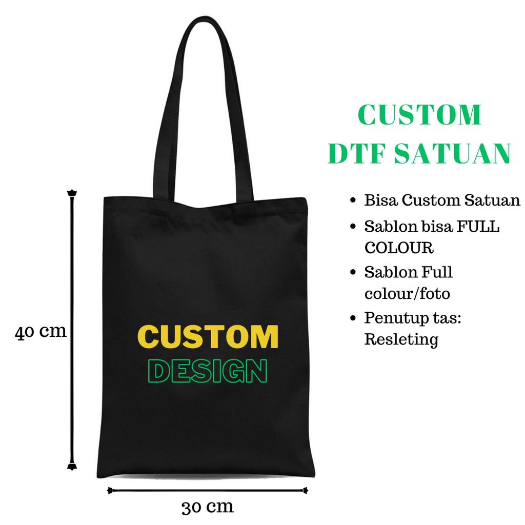 BISA CUSTOM SATUAN TOTEBAG DTF RESLETING Full colour atau Foto tas tote bag kuliah kampus kuliah viral || Kiiyoomii ||