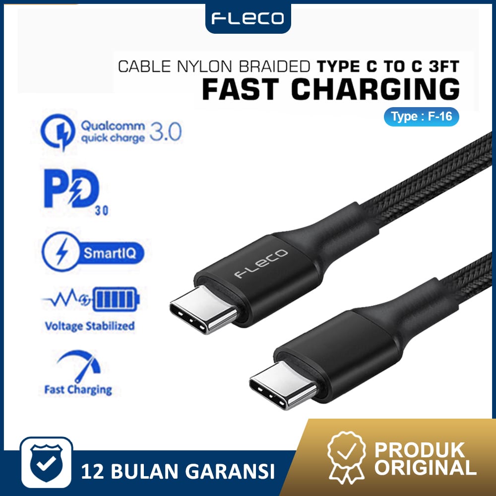 USB C To C PD Fast Charging and Data Transfer F-16 FLECO - Garansi 1 Tahun