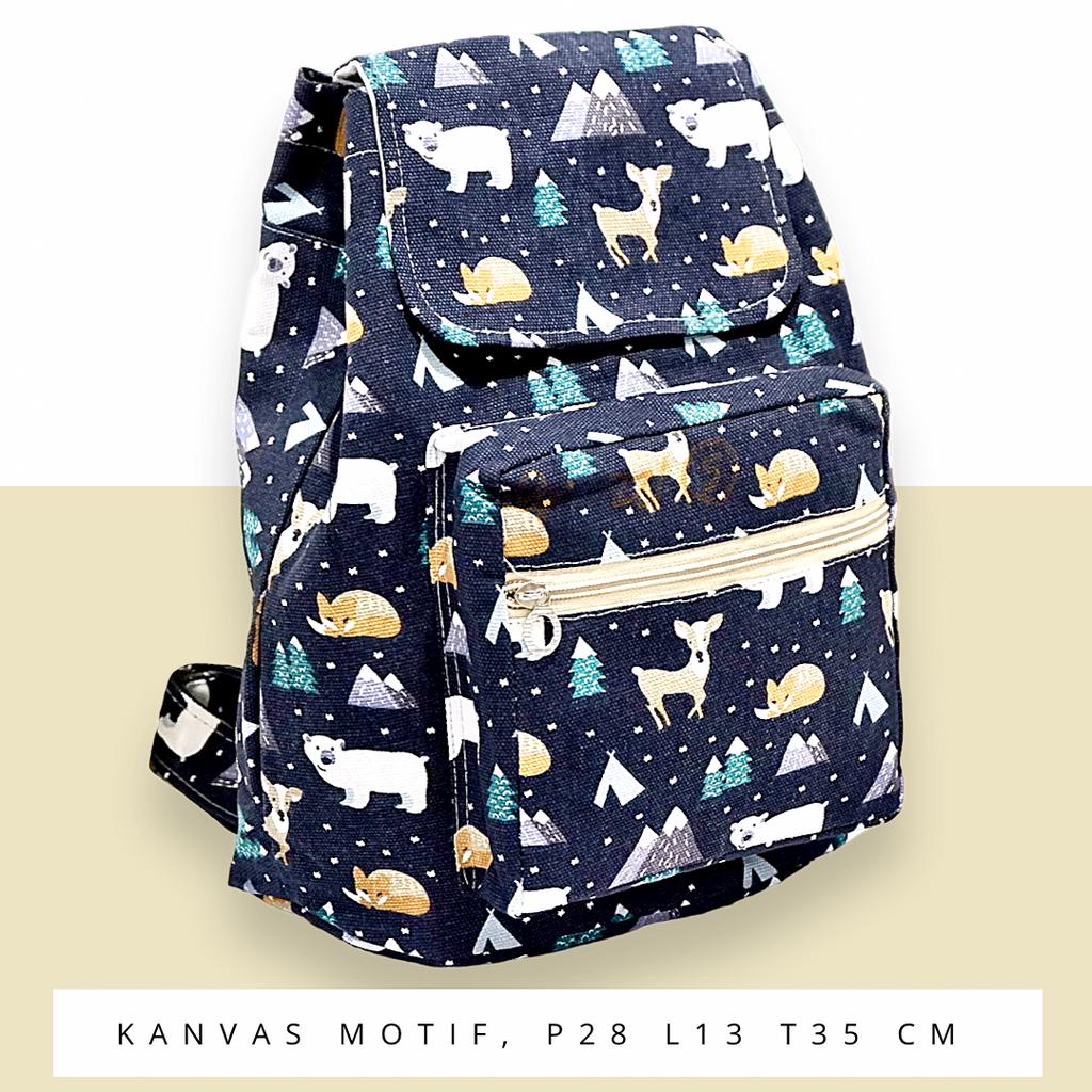 Ransel Kanvas Wanita Travel Multi-fungsional Tali Serut Ransel Siswa Campus Style banyak motif Warna