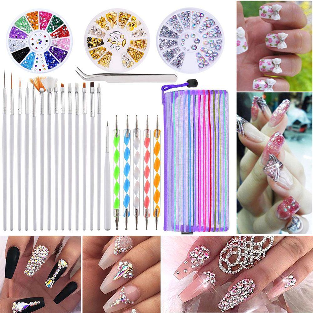 [Elegan] Dekorasi Nail Art 25Pcs/Set Roda Gambar Akrilik DIY Rhinestones Kristal Dotting Pen Kit