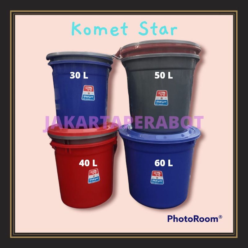 KOMET STAR - Ember Plastik 30-40-50-60 Liter / Ember Plastik Dengan Tutup / Ember Plastik Murah Tebal