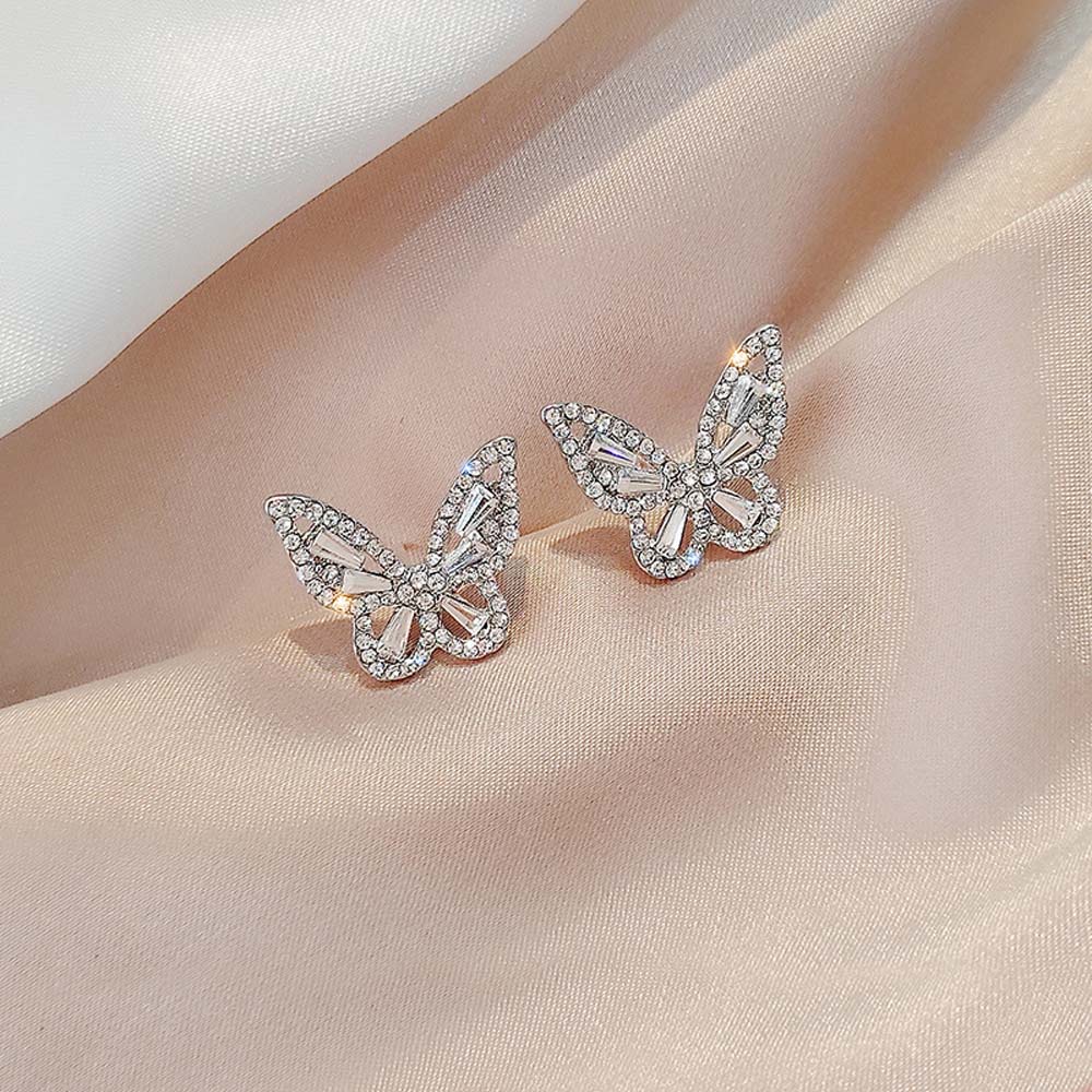 MXBEAUTY Cute Earrings Temperament Fashion Jewelry Stud Earrings Women Silver Needle Small Butterfly Elegant Girls Rhinestone/Multicolor