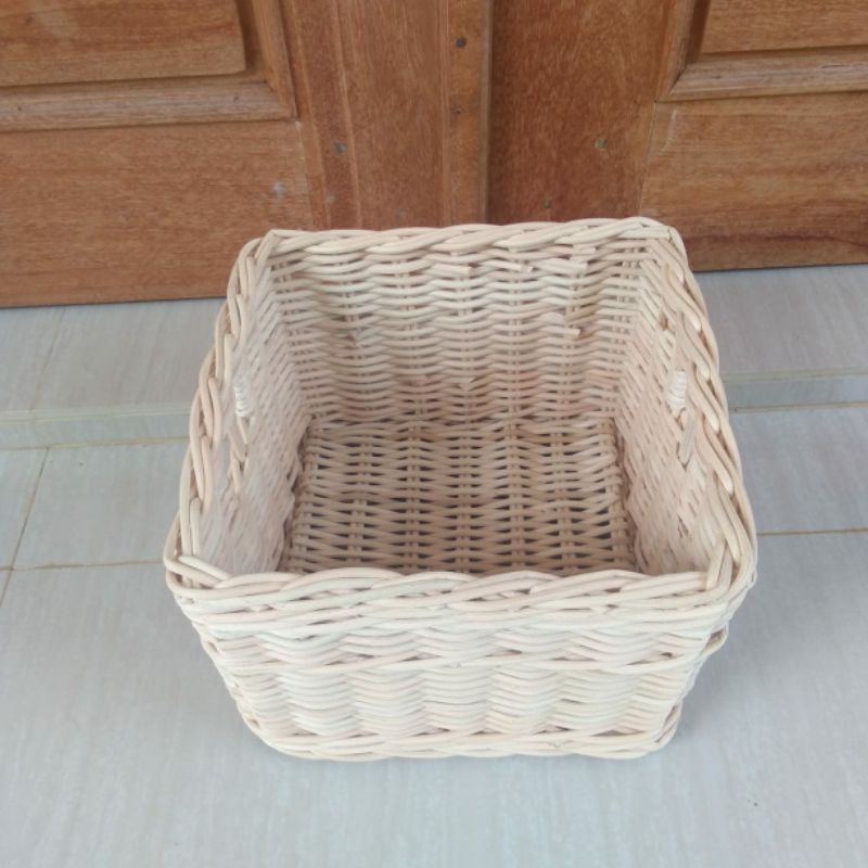 Keranjang rotan kotak persegi medium laci 25x25x17 cm