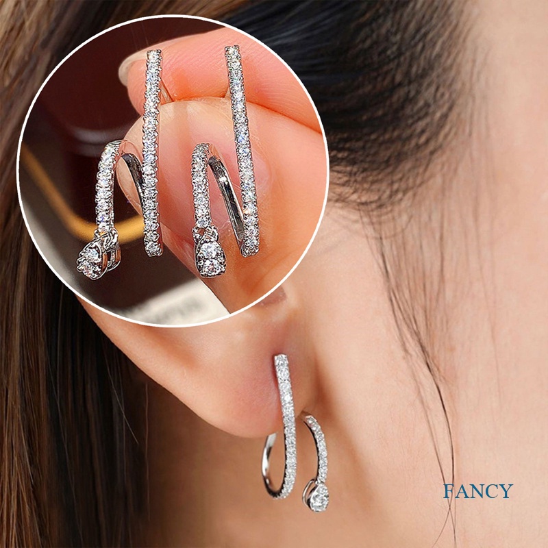 Anting Stud Bentuk Geometris Bahan Cubic Zirconia Untuk Wanita