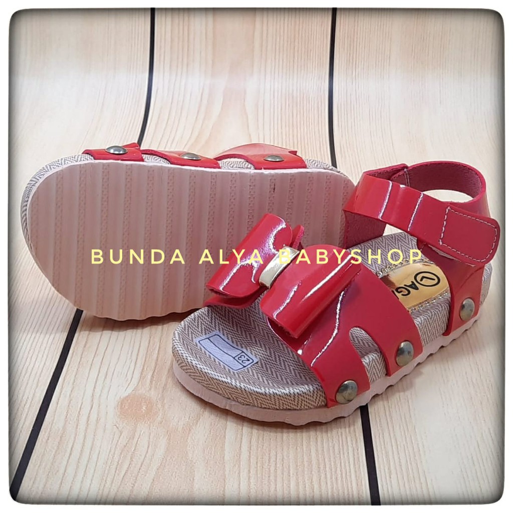 Sandal Anak Perempuan Usia 6 7 Tahun Size 32 - 33 Pita - Sepatu Sendal Anak Cewek Alas Karet Anti Licin MERAH