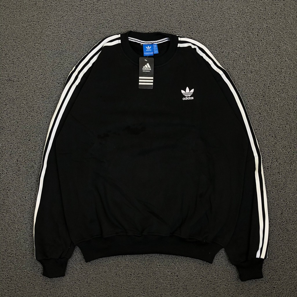 JAKET SWEATER CREWNECK TRACKSUIT ADIDAS 3 STRIPES BLACK AUTHENTIC CASUALS