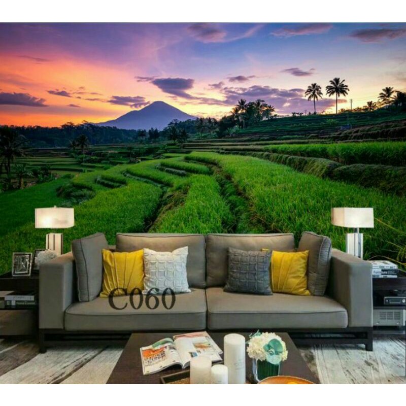 Jual WALLPAPER DINDING 3D COSTUM TEMA PEMANDANGAN SAWAH Indonesia