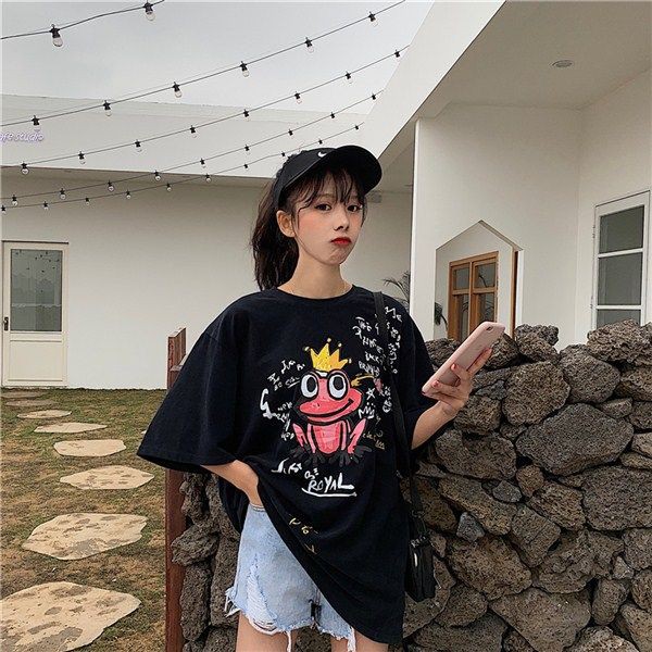 PRINCE FROG LOOSE T-SHIRT -  BAJU KAOS LONGGAR WANITA - BAJU KAOS KOREA LONGGAR - BAJU IMPORT WANITA