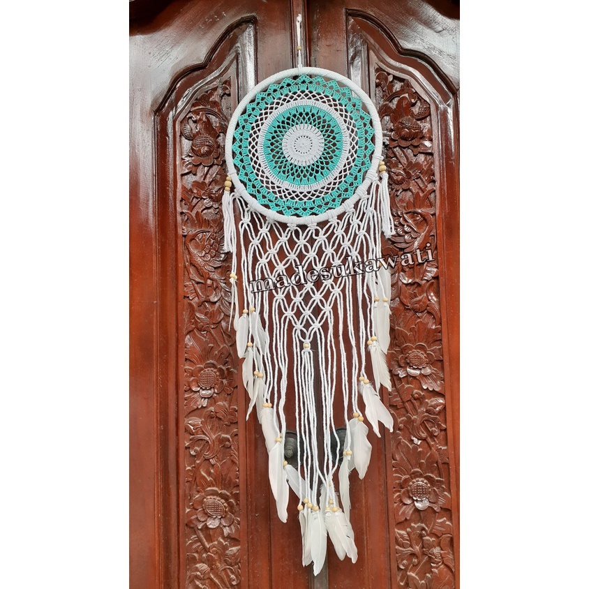 Dream catcher sulam jaring diameter 27cm panjang 90cm dekorasi hiasan rumah bulu ayam