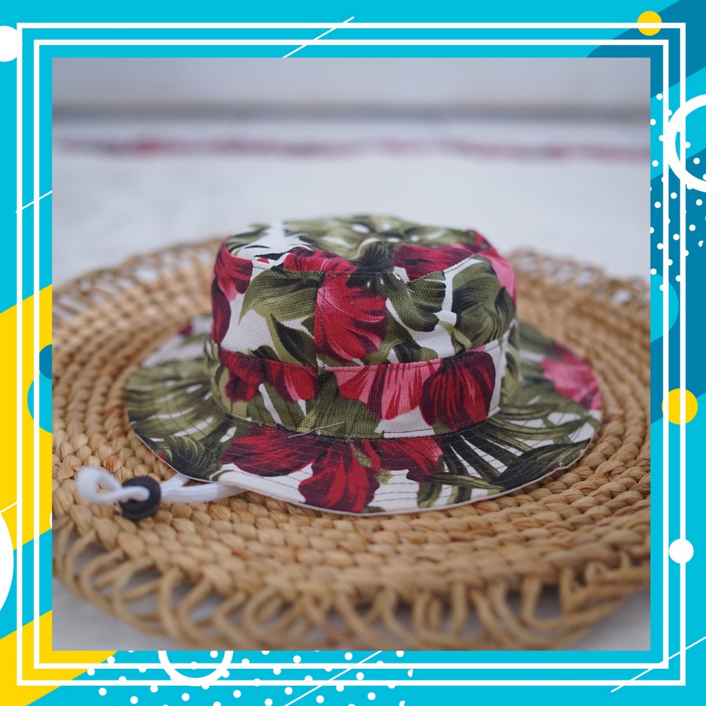 Topi Anak dan Balita / Rimba / Bucket / Motif Dedaunan / Berbagai Variasi / Dengan Tali / Kanvas-12