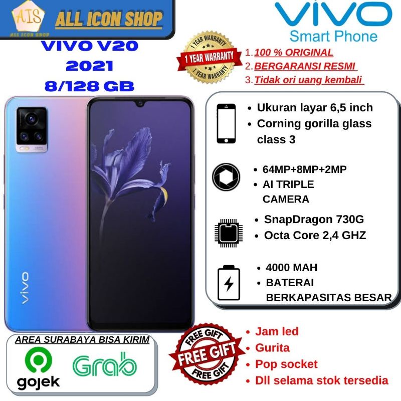 VIVO V20 2021 RAM 8/128GB ORIGINAL GARANSI RESMI VIVO SEGEL ORI