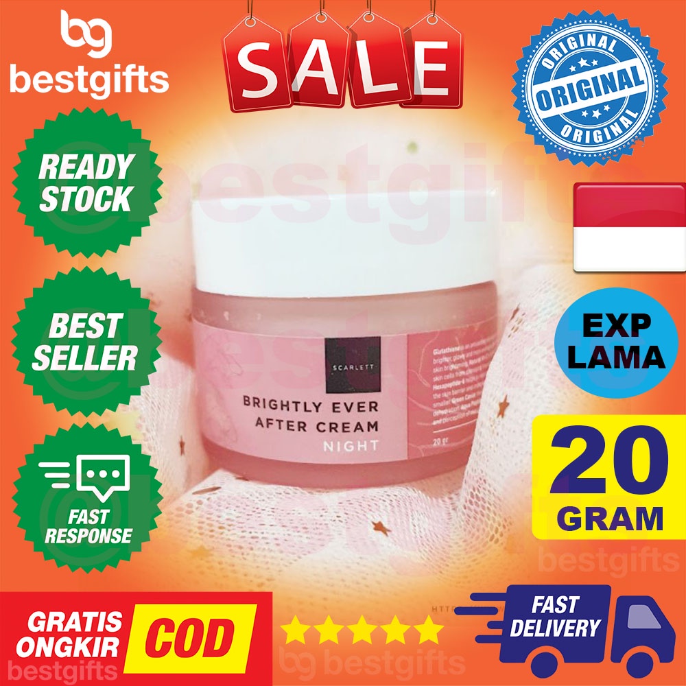 SCARLETT WHITENING BRIGHTLY EVER AFTER NIGHT CREAM WAJAH KRIM MUKA 20 GRAM