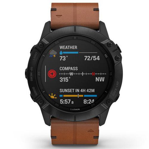 Garmin Fenix 6X Black DLC with Brown Leather Band - Tam 2 Tahun