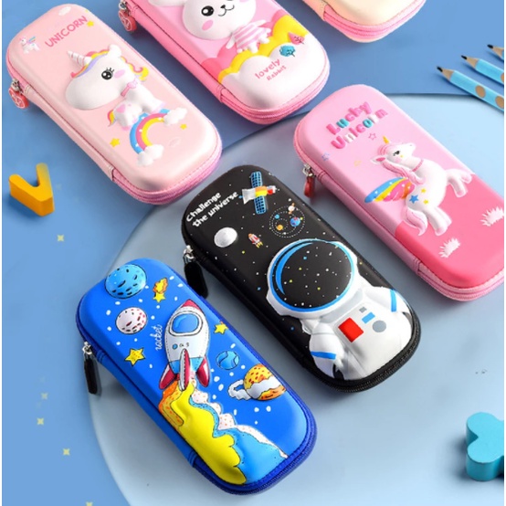 Tempat Pensil Kotak Pensil Anak Karakter Astronot unicorn 3D Waterproof CS02