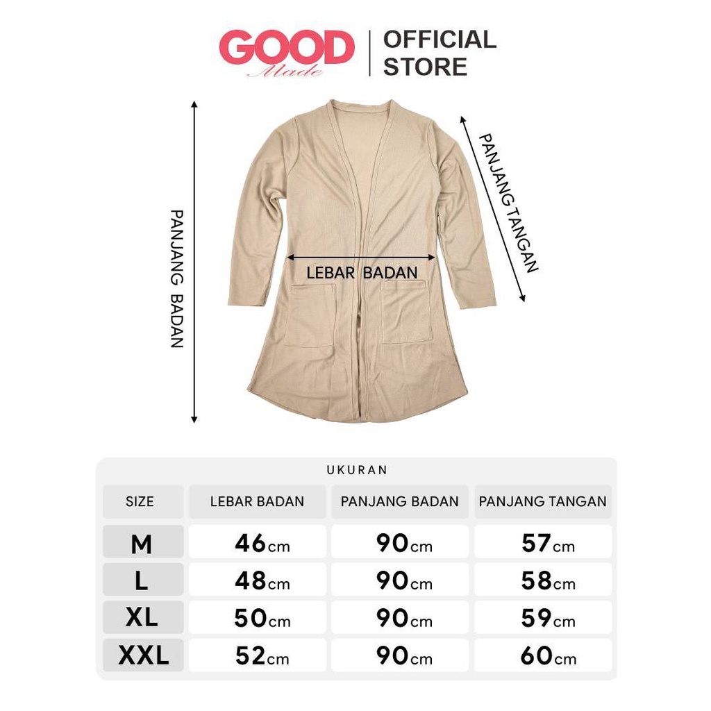 GOOD MADE - Long Cardigan Panjang | Cardigan Lacost Wanita | Muslimah Kardigan | Outer Polos | Atasan Wanita | COD