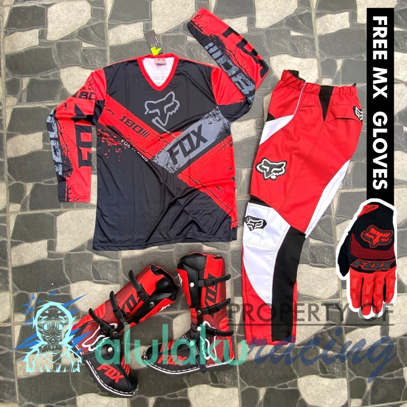 Jersey, Celana, Sarung Tangan &amp; Sepatu Fullprint with Protectors Fullset MX Trail Motocross - Paket Bundling FOCTFG151003-F43