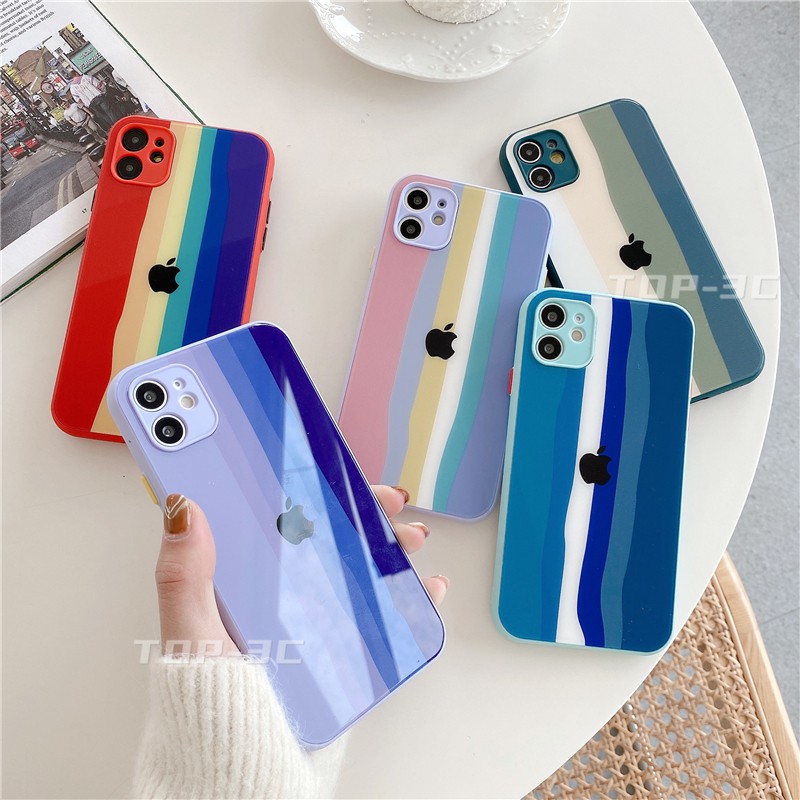 Case Tempered Glass Warna Pelangi Untuk Iphone 12 / 11 Pro