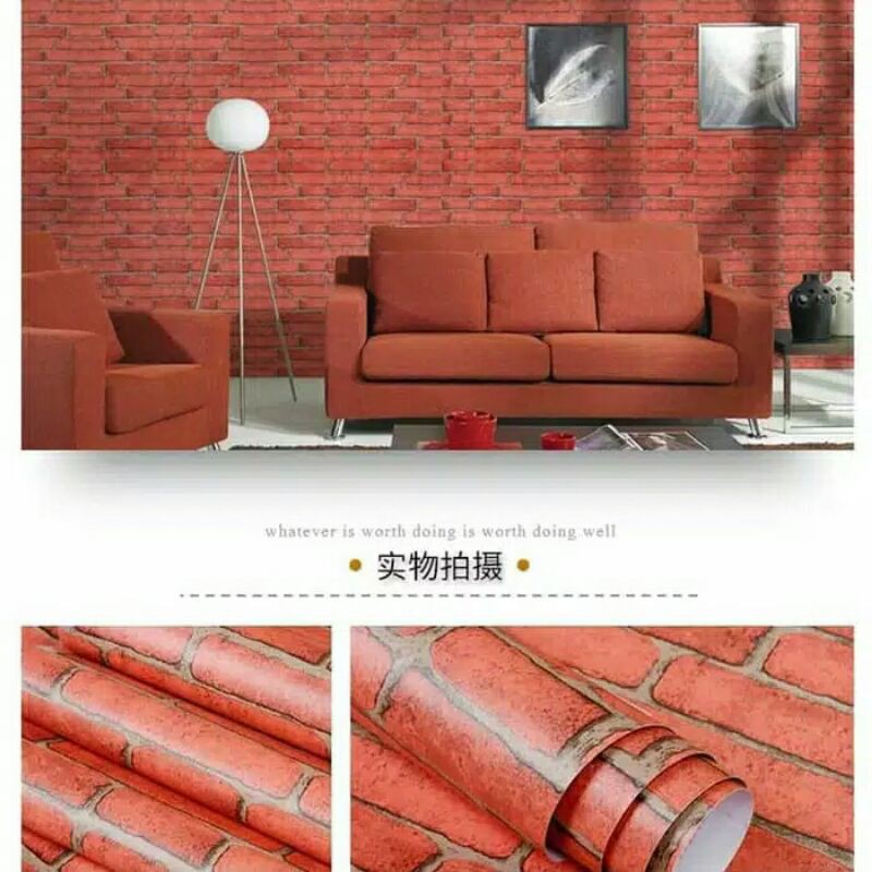 WALLPAPER STICKER DINDING PREMIUM TERMURAH BATA MERAH KEKINIAN