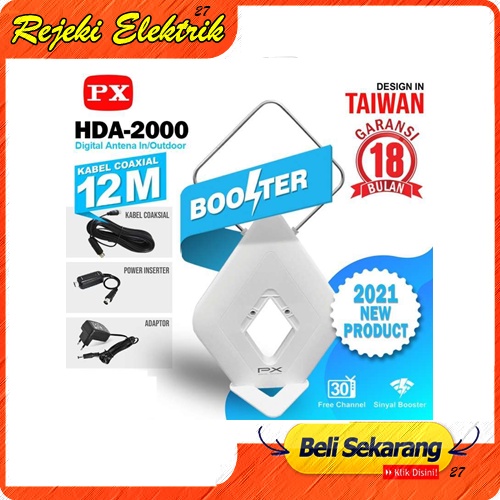 Antena TV Digital Analog Indoor Outdoor Booster + Kabel 12M PX HDA-2000 ( HITAM / PUTIH )