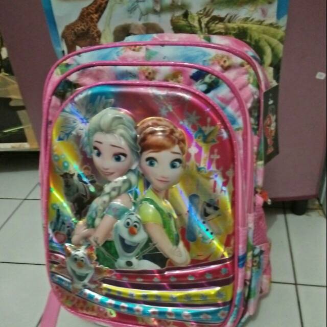 TAS RANSEL BACKPACK ANAK FROZEN LAMPU IMPORT + JAS HUJAN