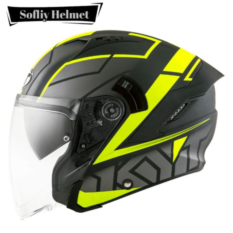 HELM KYT NFJ MOTION YELLOW BLACK DOFF DOUBLE VISOR - KYT HALF FACE