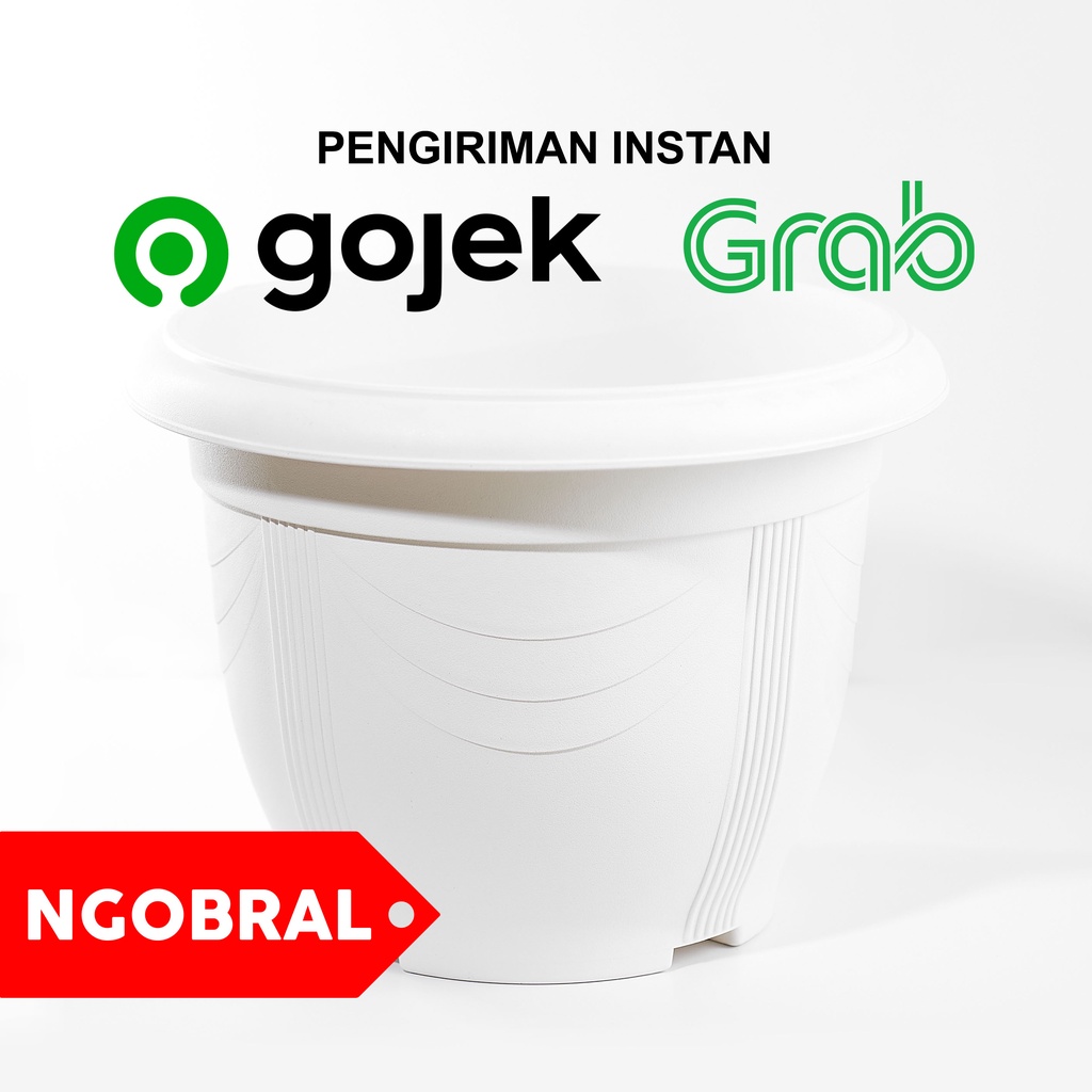 Pot Plastik Besar 42 cm TEBAL Pot Tanaman Bunga Plastik POT PUTIH awet outdoor