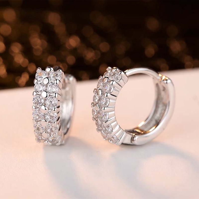 Anting Buckle Kristal Berlian Zirkon Baris Ganda Untuk Wanita