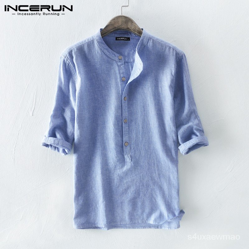 INCERUN Men Striped 3/4 Sleeve Shirt