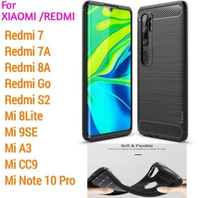 Softcase Redmi 7 8 A Go S2 Mi 8Lite 9SE A3 CC9 Note 10 pro Ipaky Carbon Fiber case Silicon cas