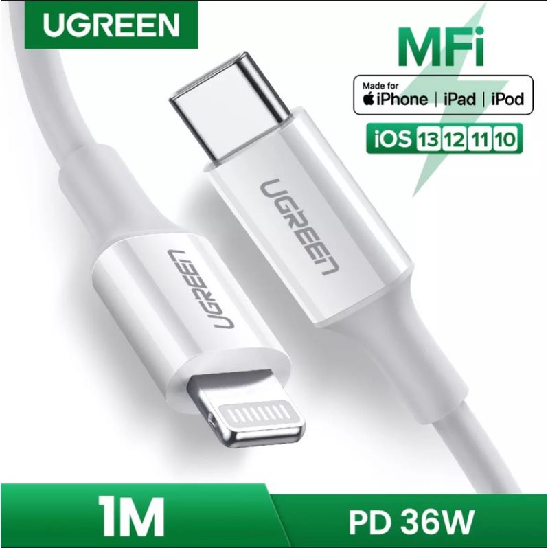 Charger Ugreen iPhone + Kabel Lightning Mfi - Ugreen Fast Charger iPhone 14 13 12 11 8 XR XS Original