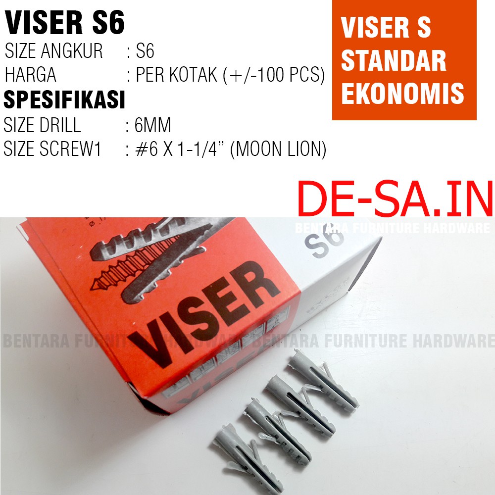 (Box) Viser S6 / Viser New-S6 (1 Box = 100 Pcs) - Angkur Dinding Beton Tembok Bata