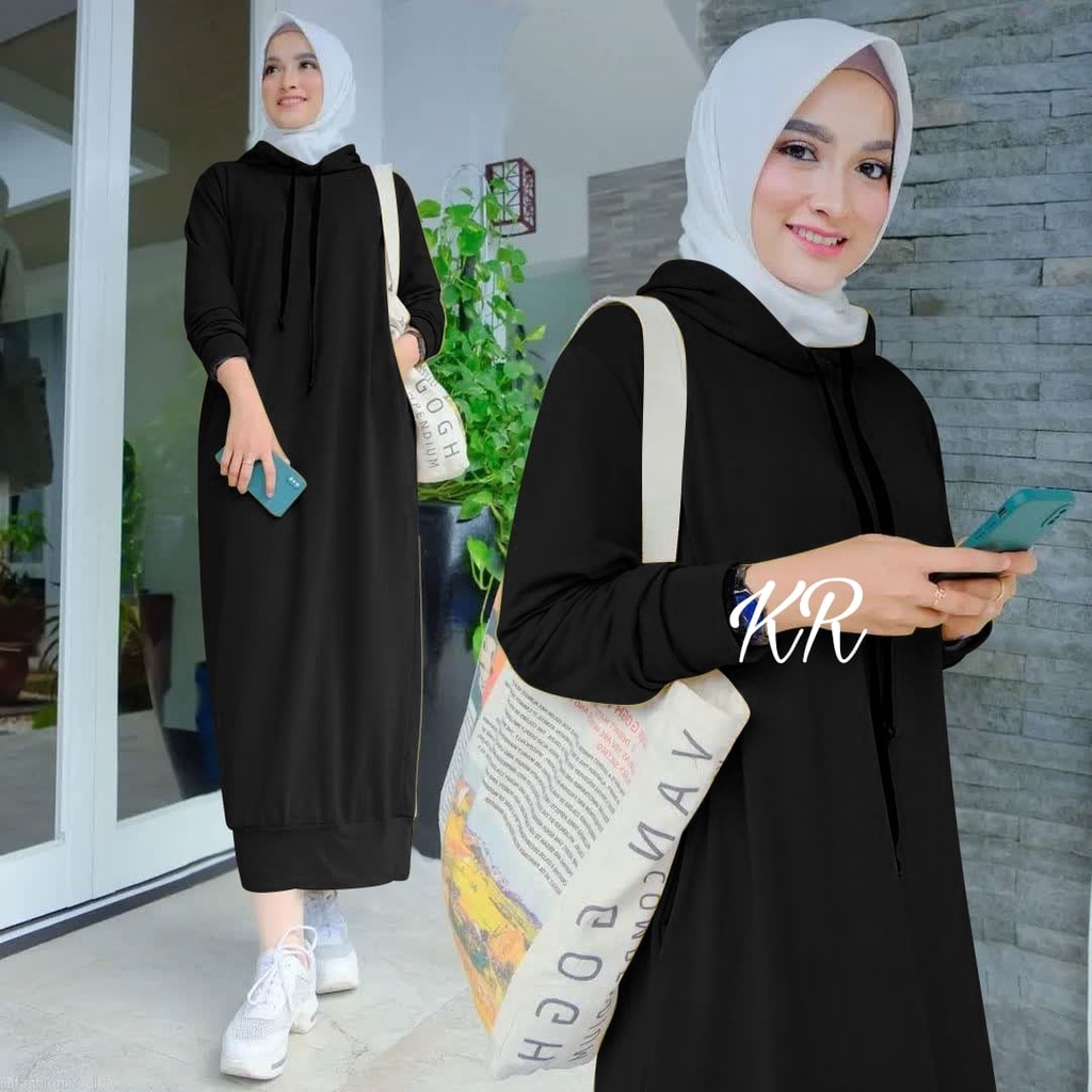 FASHION MUSLIM PAKAIAN WANITA LONG DRESS HOODIE SELINE BABYTERRY KR ADA VIDEO REAL PICT